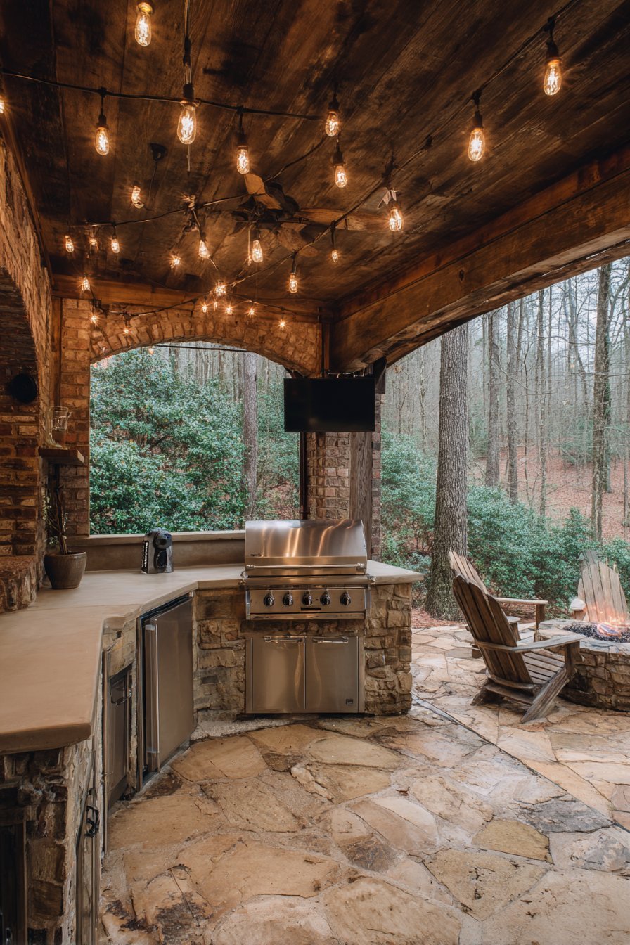 Covered Outdoor Kitchen and Fire Pit Entertainment Hub