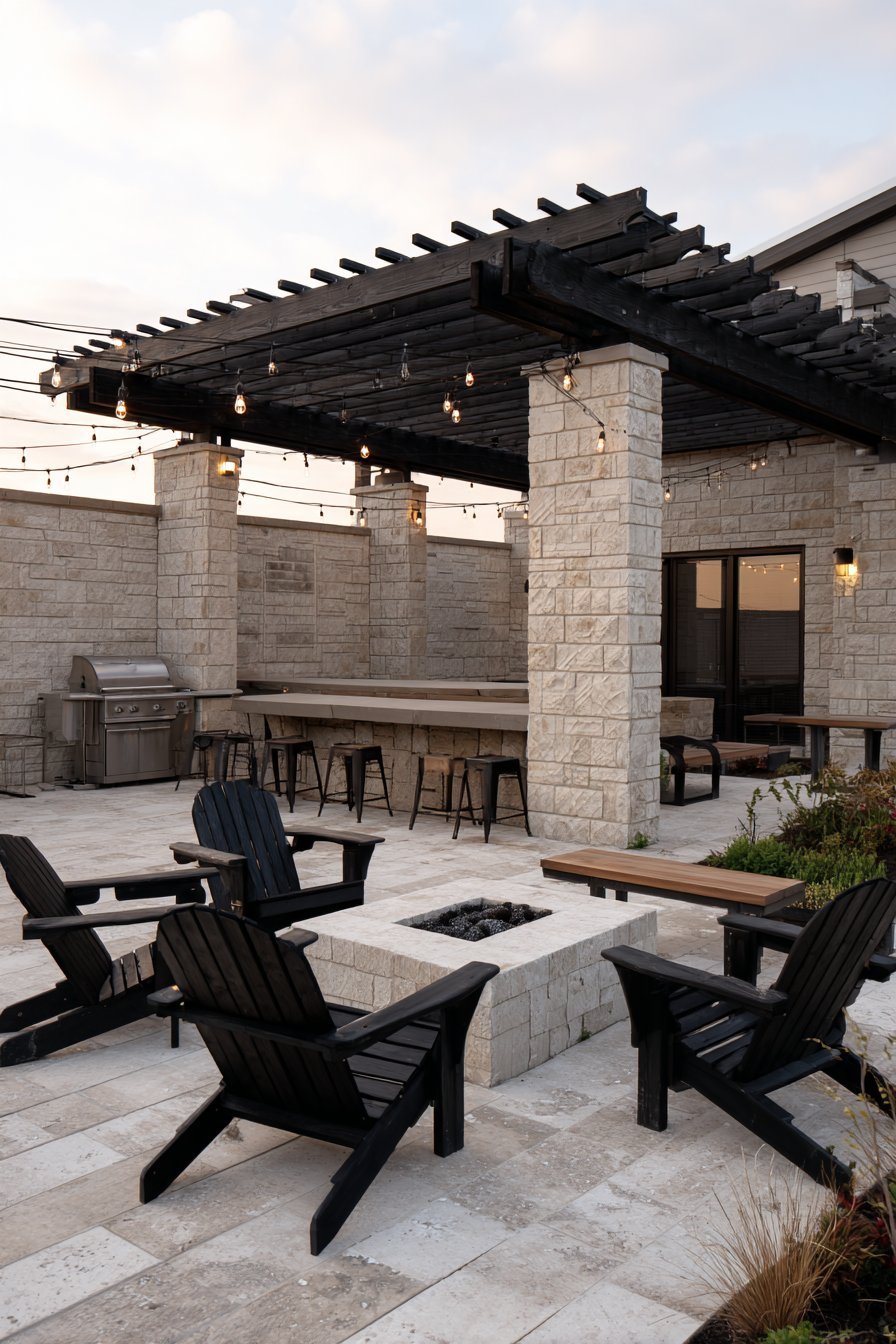 Covered Outdoor Kitchen and Fire Pit Entertainment Hub