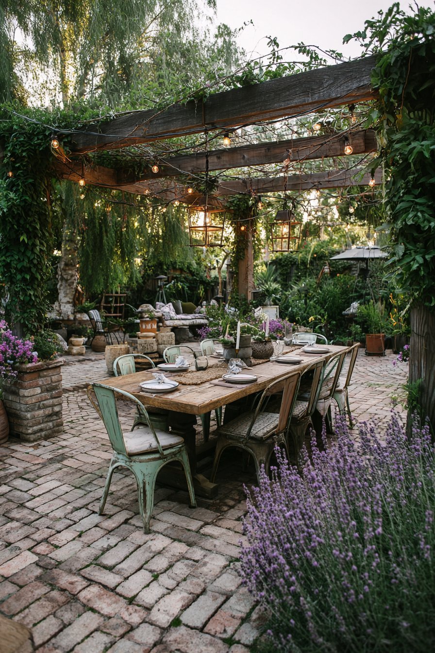 Reclaimed Wood Dining Under String Lights