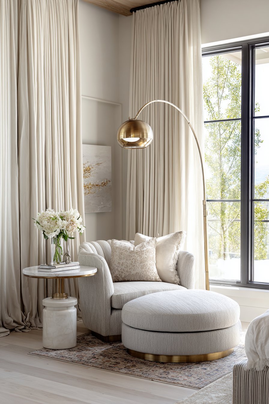 Sophisticated Sitting Area with Champagne Silk