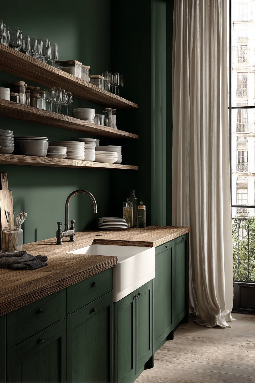 Emerald Green with Light Walnut Accents