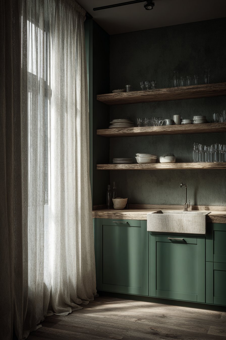 Emerald Green with Light Walnut Accents