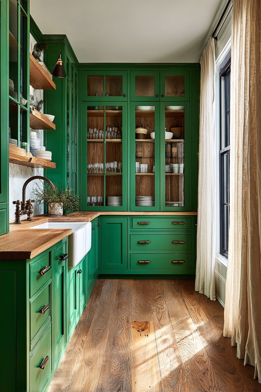 Emerald Green with Light Walnut Accents
