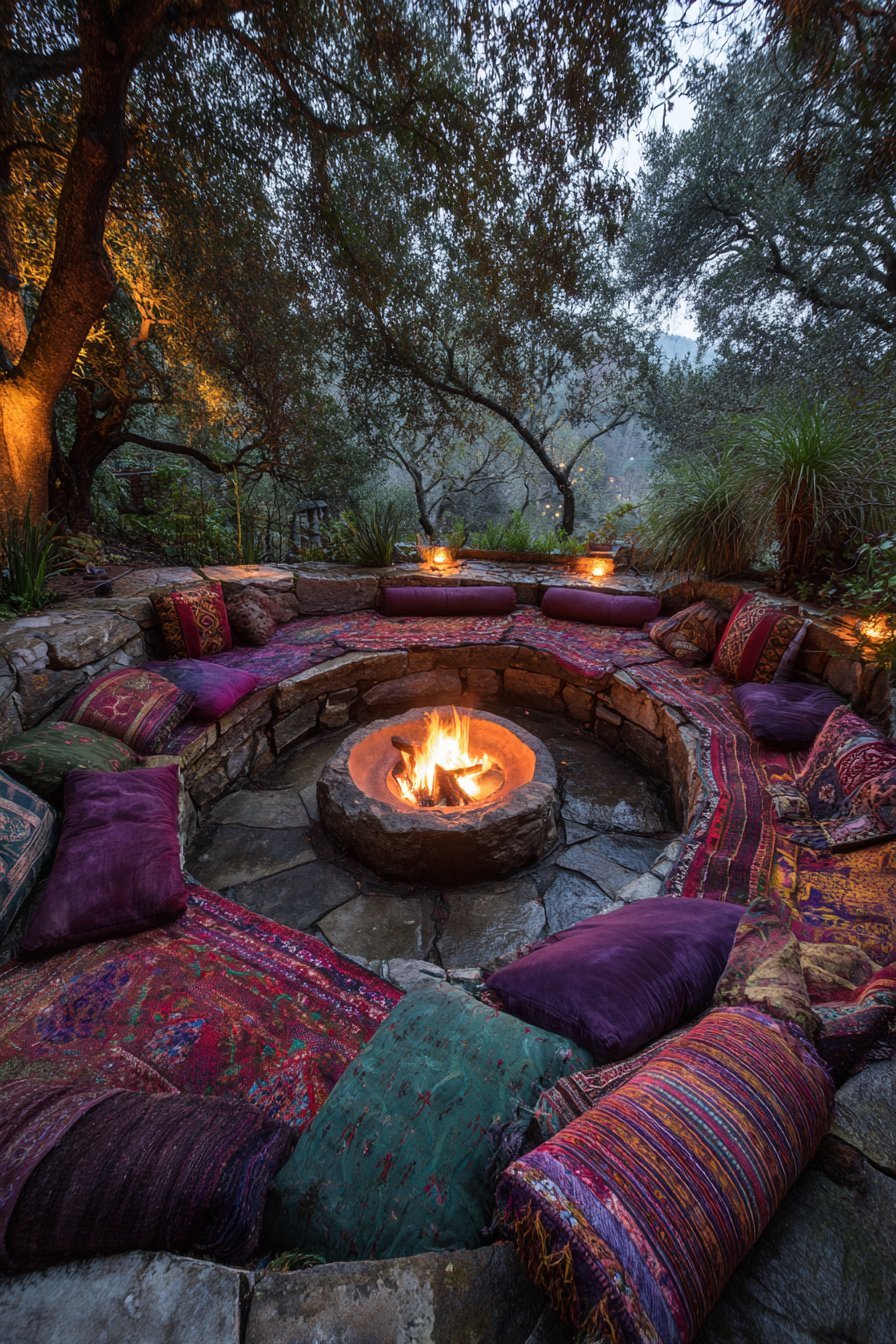 Circular Stone Fire Pit Gathering Space