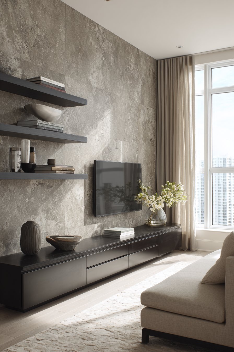 Seamless Concrete-Effect Porcelain Panel Feature