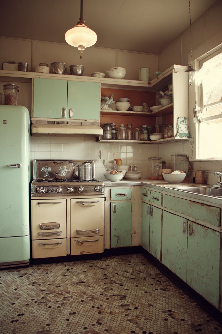 Mint Green Metal Cabinet Mid-Century Kitchen
