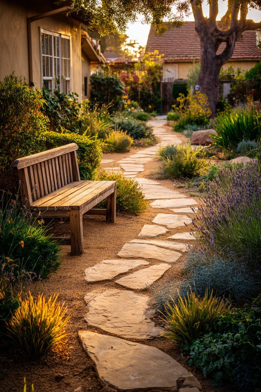 Serene Garden Path with Flagstone Pavers