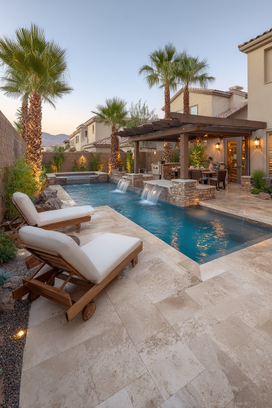 Infinity-Edge Pool with Travertine Deck