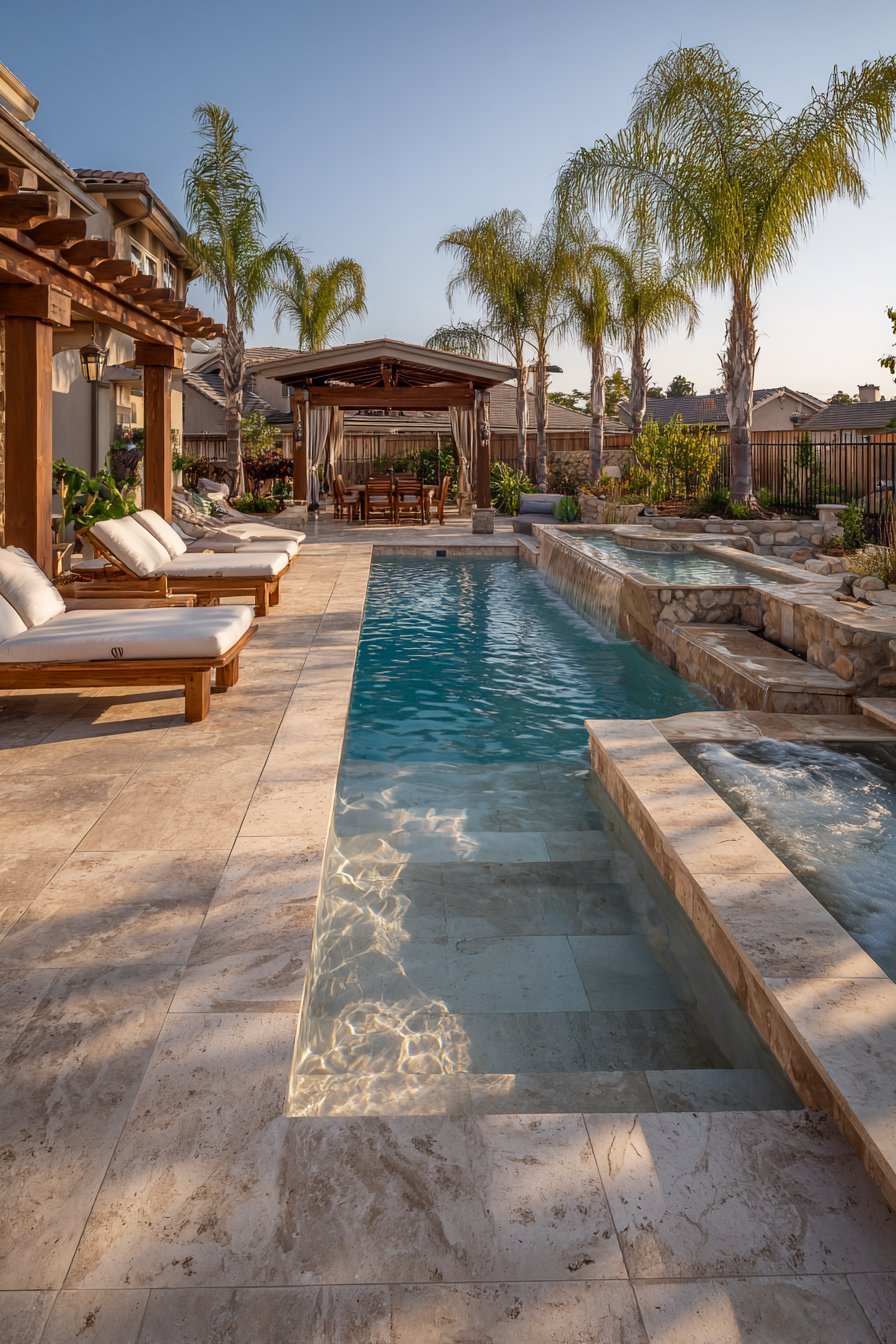 Infinity-Edge Pool with Travertine Deck