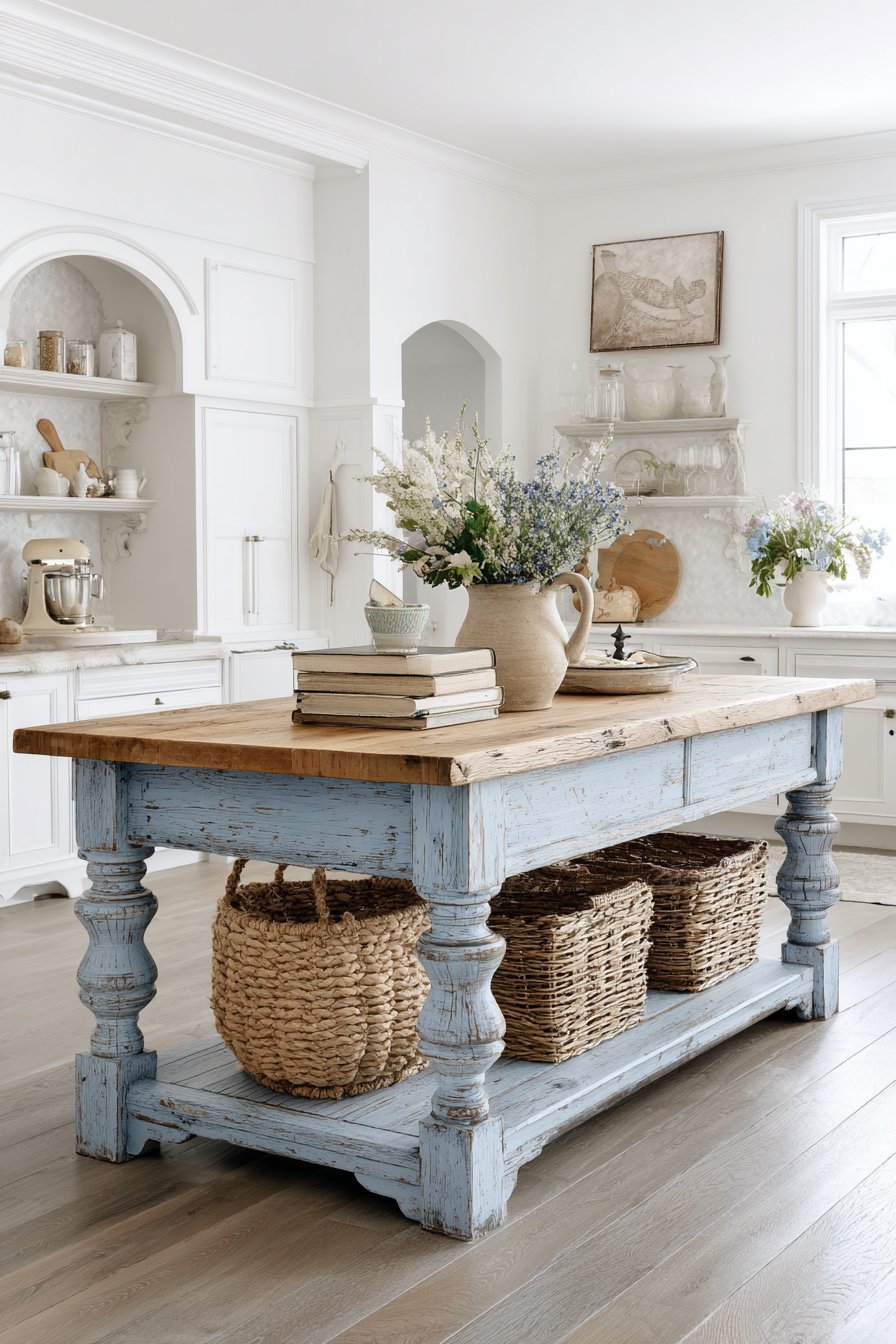 Reclaimed Wood Island with Painted Base