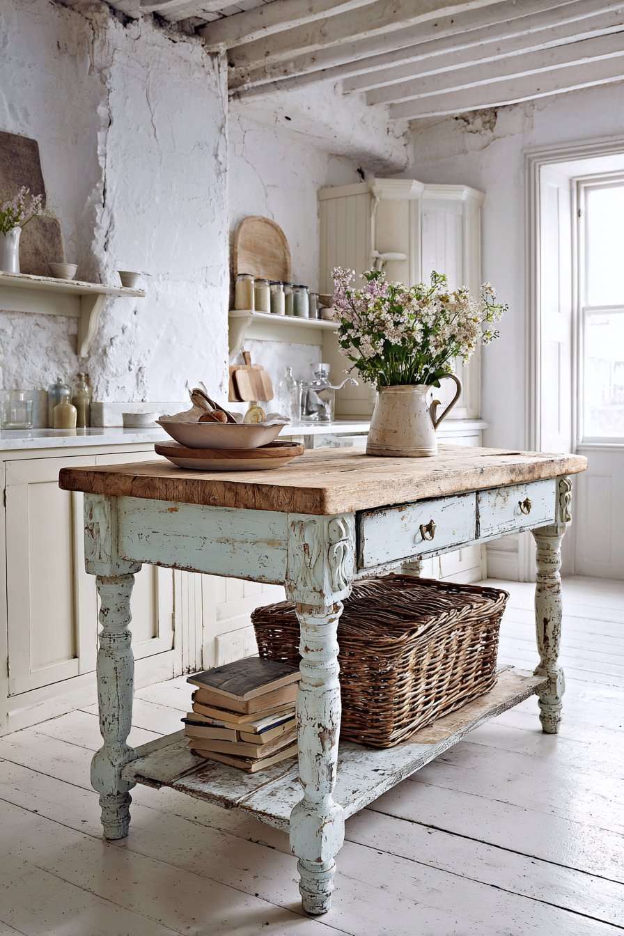 Reclaimed Wood Island with Painted Base