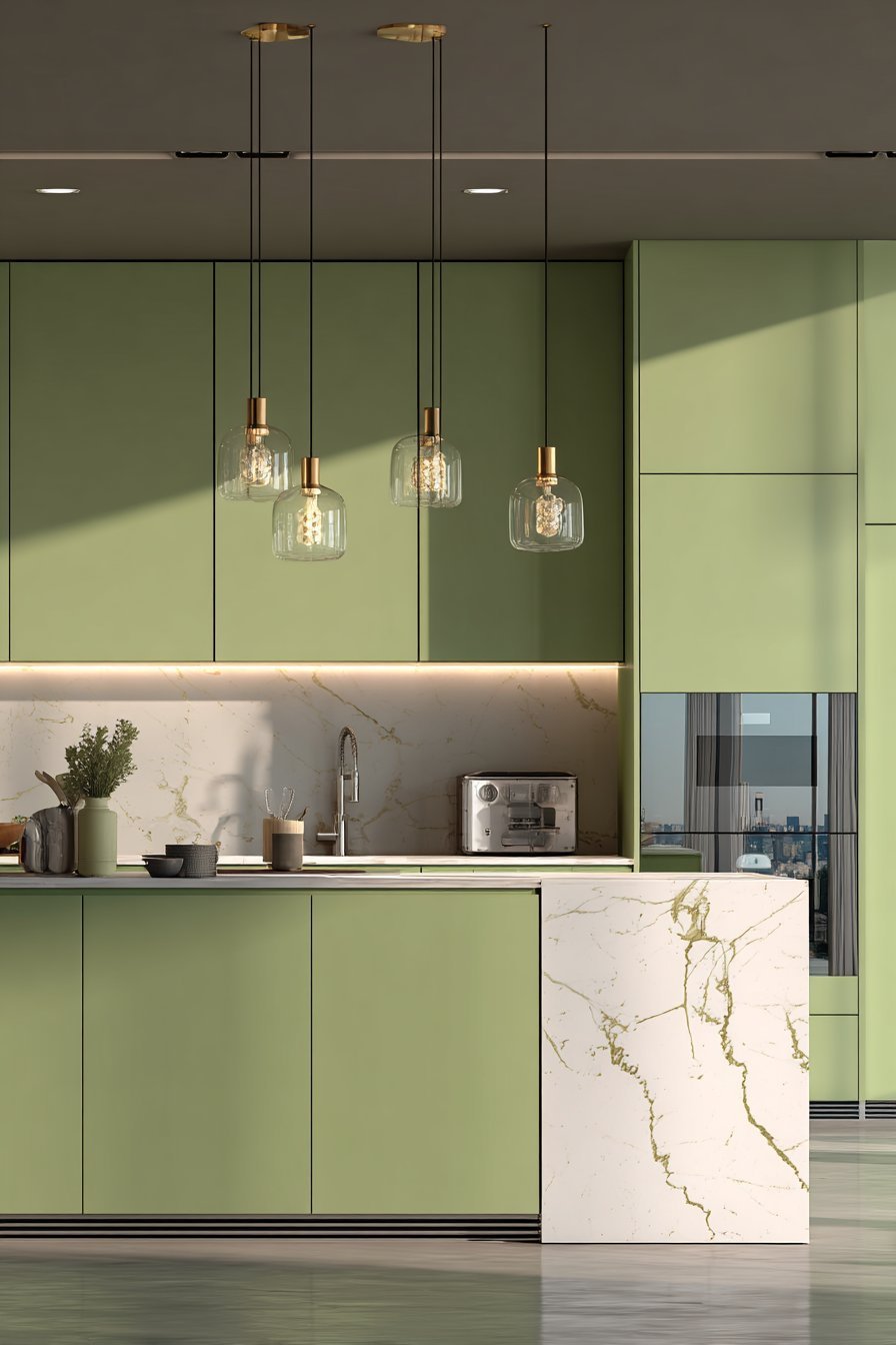 Sleek Pistachio Green Modern Kitchen