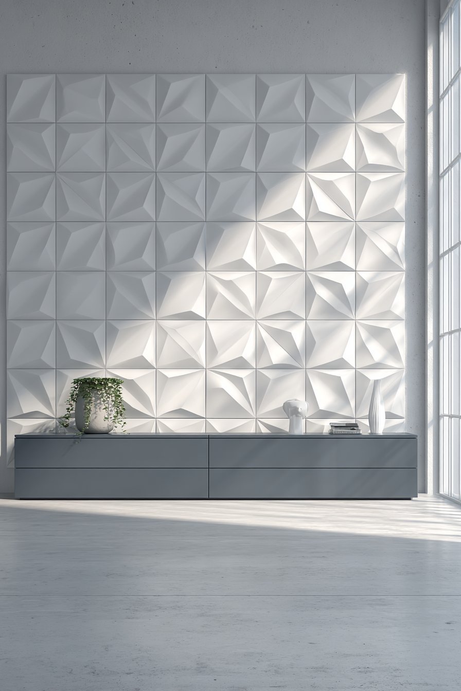 Minimalist White Geometric Accent Wall