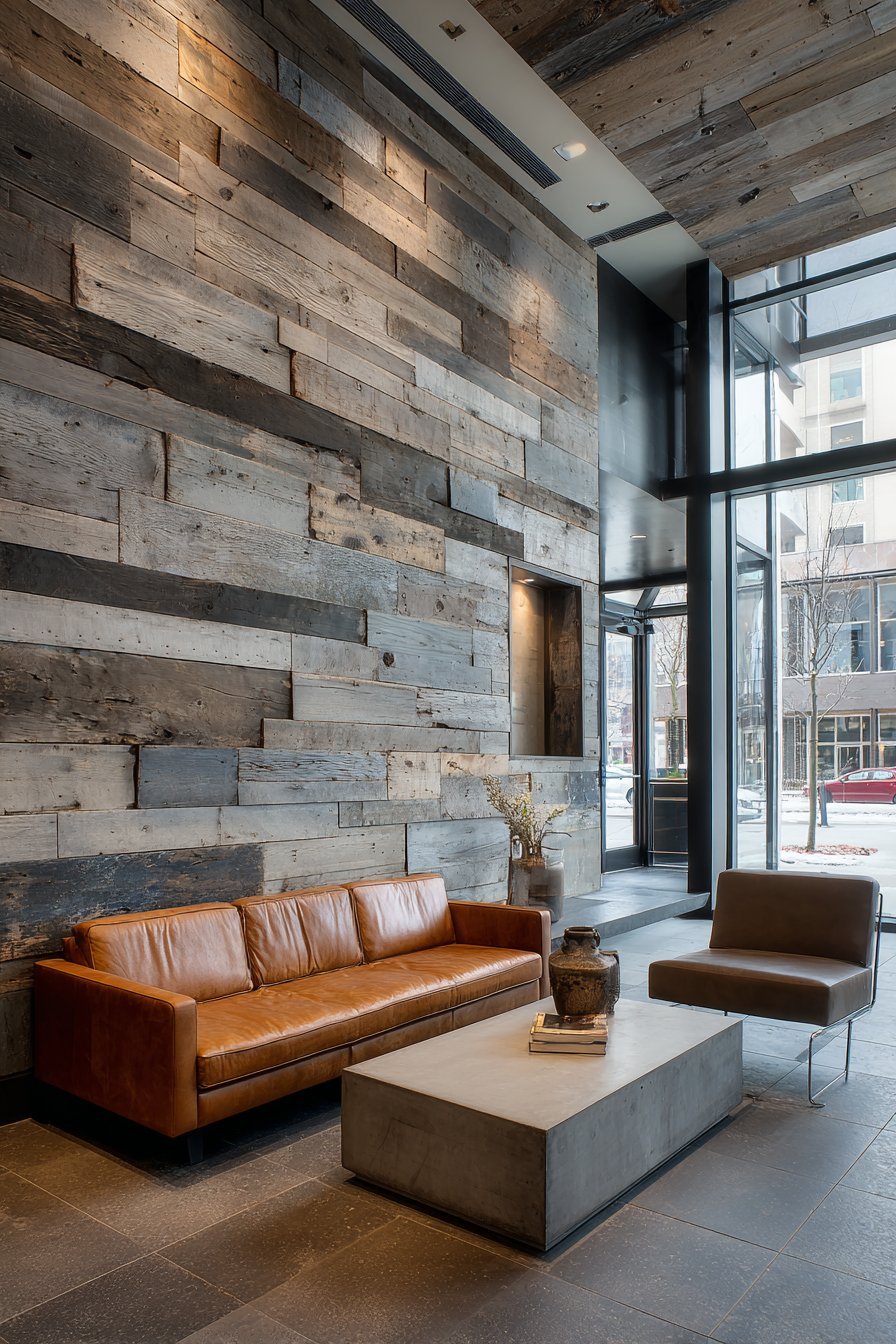 Horizontal Gradient Reclaimed Wood Feature Wall