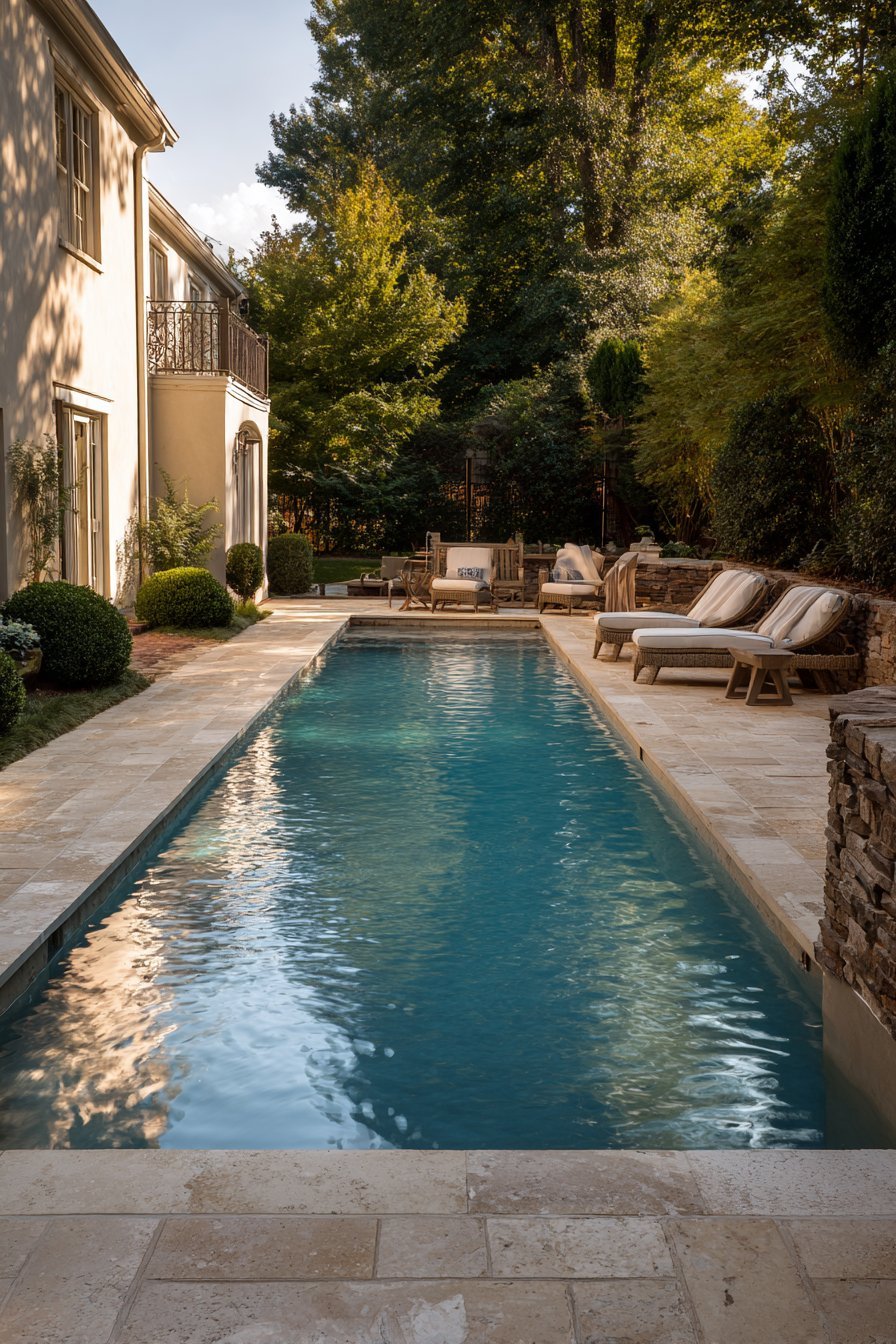 Rectangular Saltwater Pool with Natural Stone Surround
