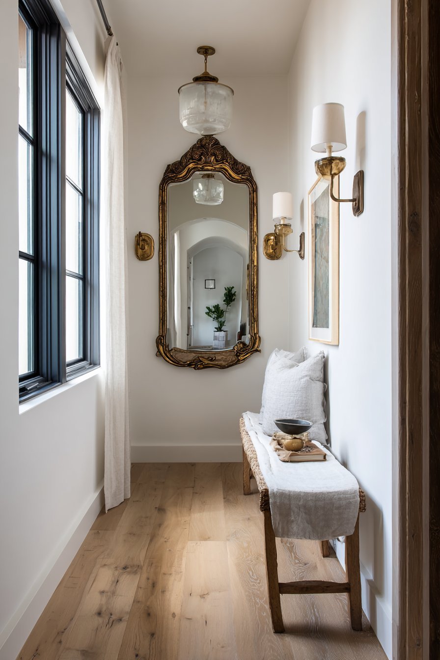 Oversized Statement Mirror with Antique Brass Frame