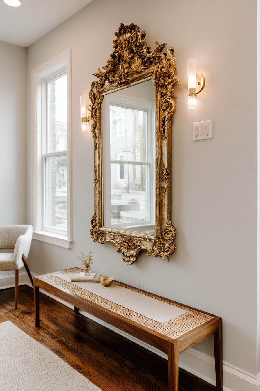 Oversized Statement Mirror with Antique Brass Frame