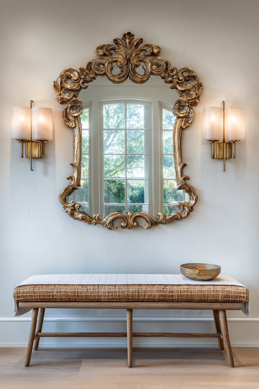 Oversized Statement Mirror with Antique Brass Frame