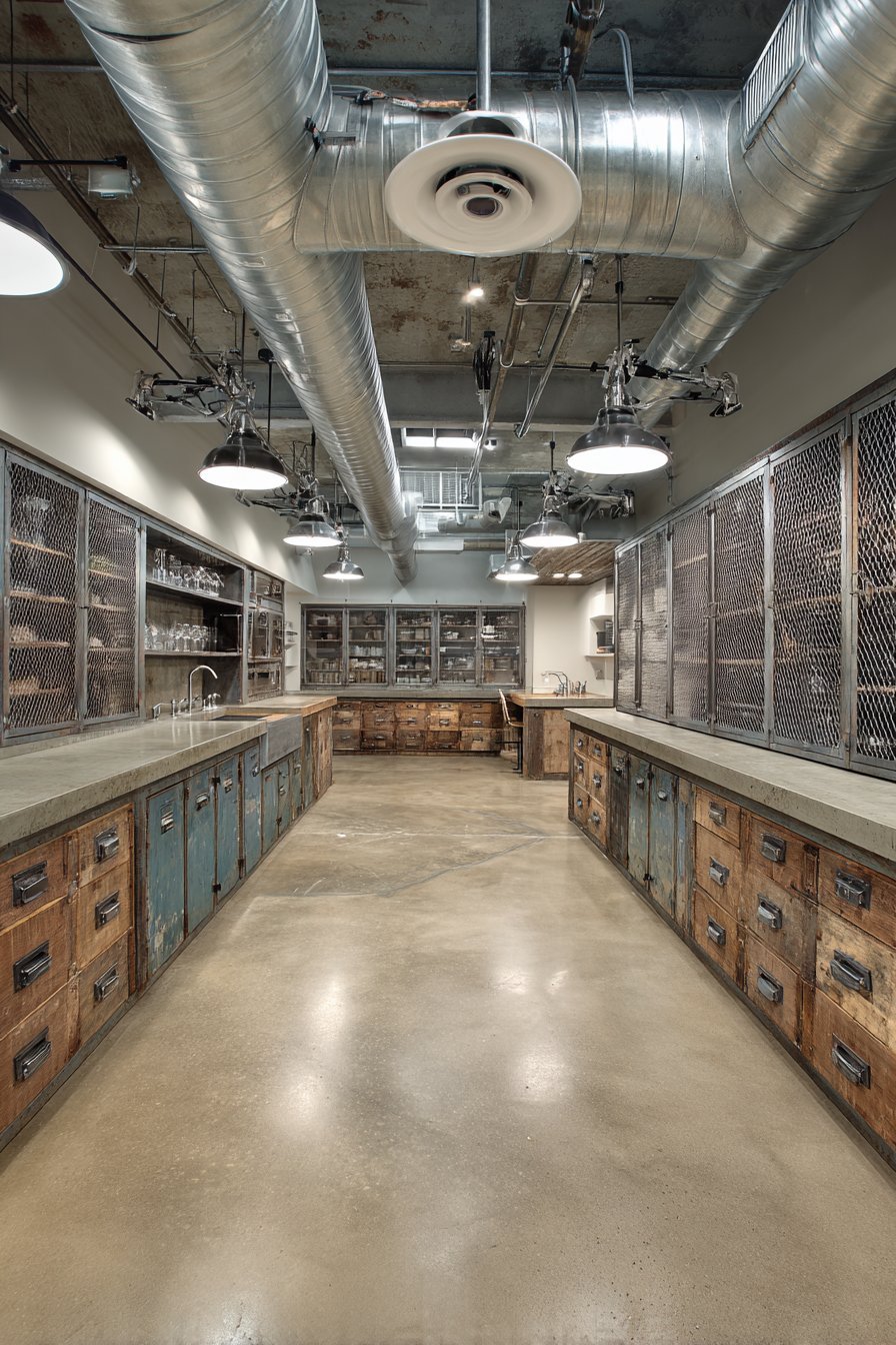 Concrete Countertops with Metal Locker Storage