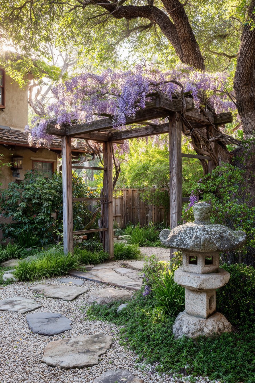 Rustic Wooden Arbor with Wisteria