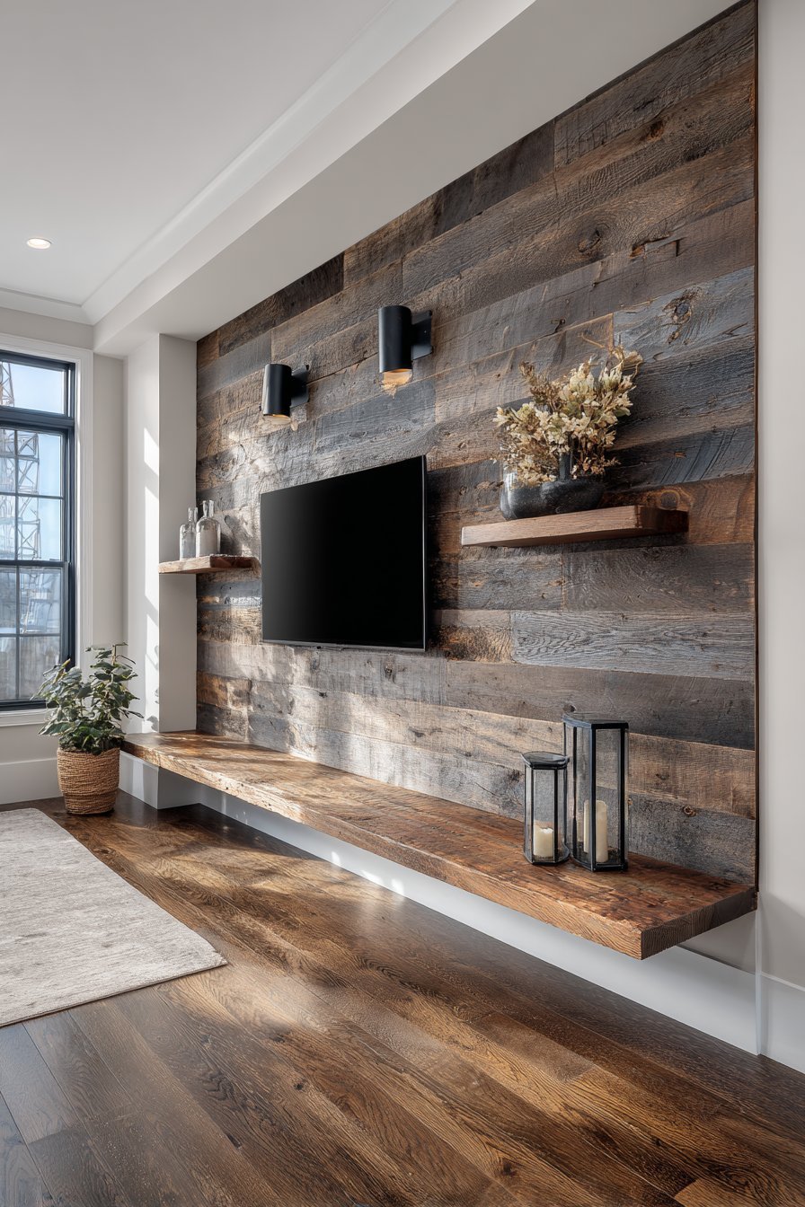 Rustic Reclaimed Barn Wood Feature Wall