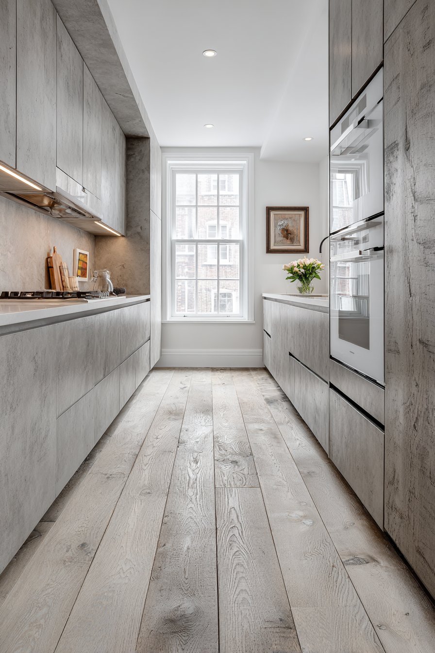 Efficient Galley Kitchen with Concealed Appliances
