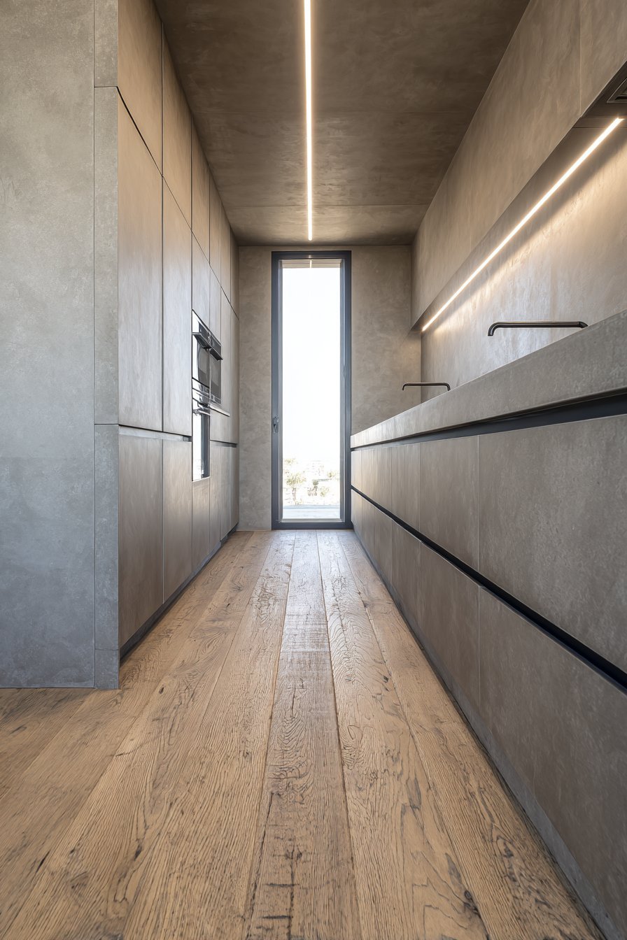 Efficient Galley Kitchen with Concealed Appliances