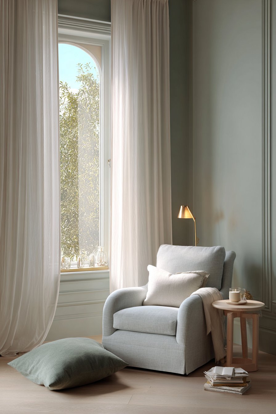 Cozy Grey Linen Reading Nook