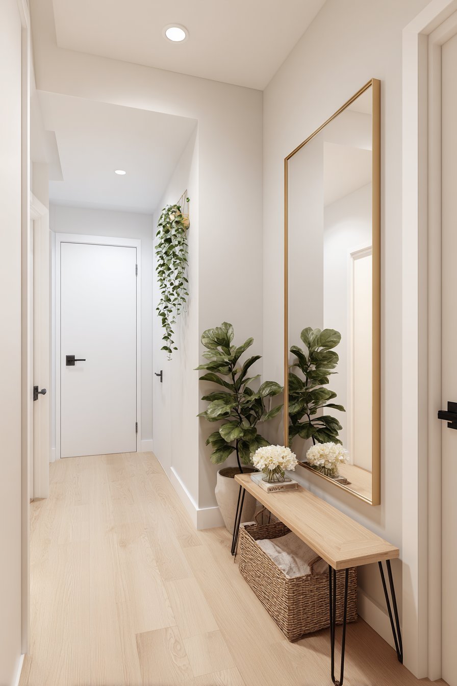 Oversized Mirror with Narrow Bench