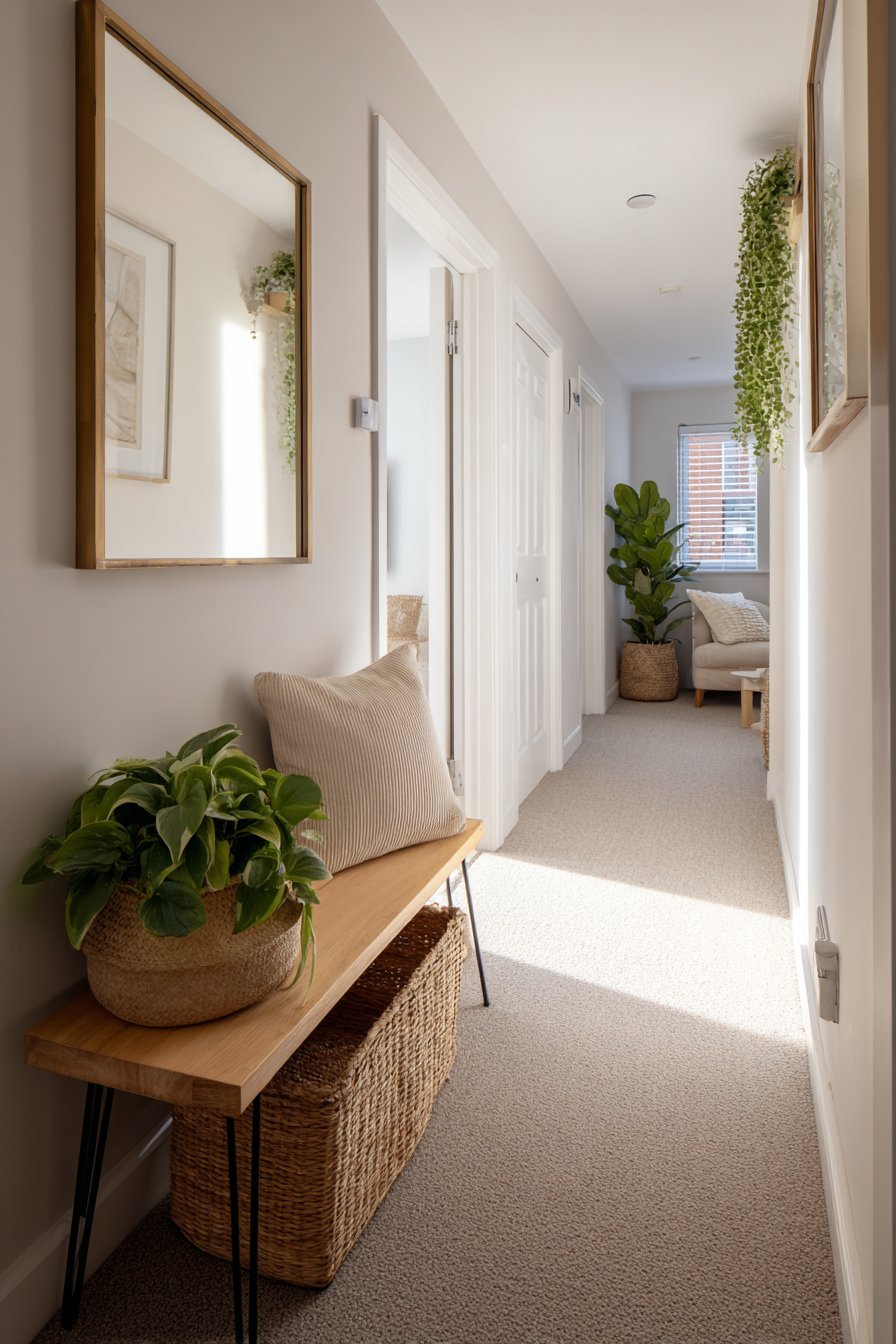 Oversized Mirror with Narrow Bench