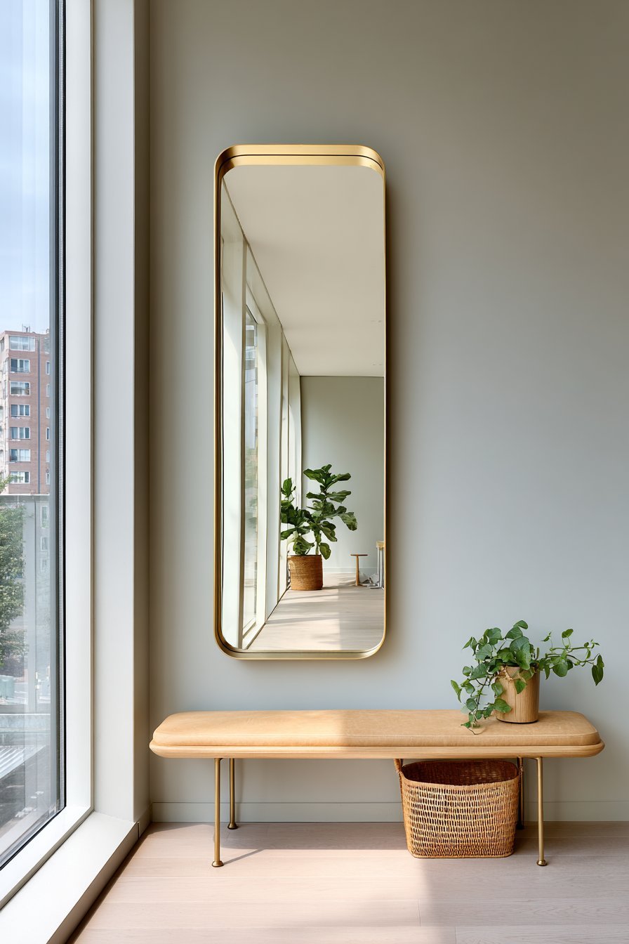 Oversized Mirror with Narrow Bench
