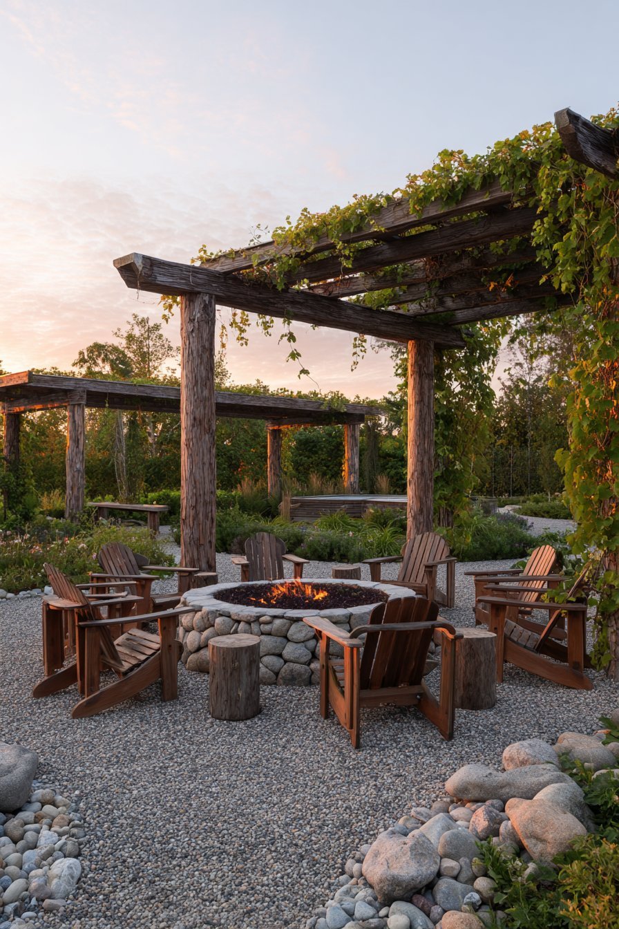 Circular Fire Pit with Adirondack Seating