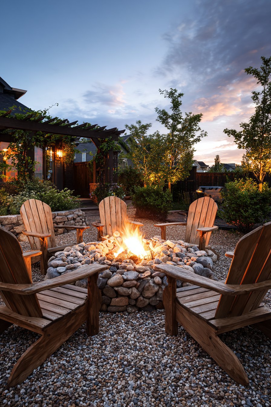 Circular Fire Pit with Adirondack Seating