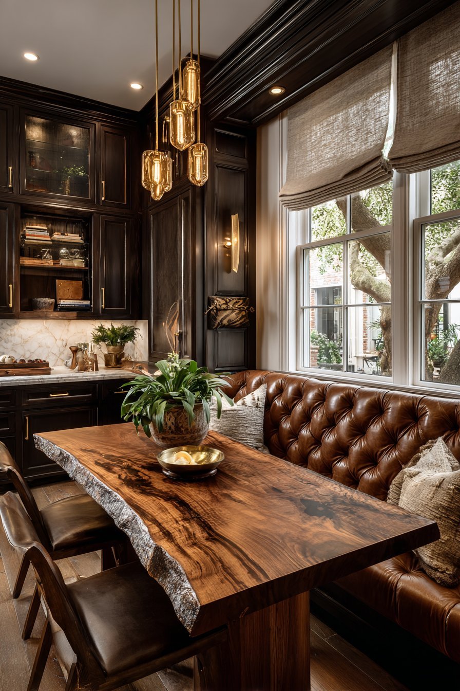 Cognac Leather Banquette Breakfast Nook