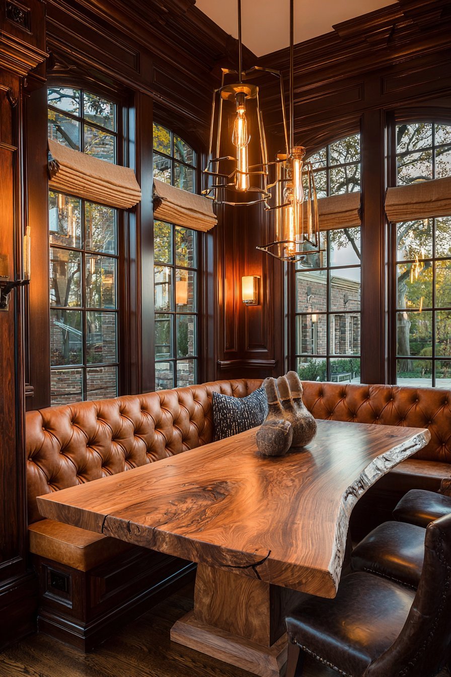 Cognac Leather Banquette Breakfast Nook