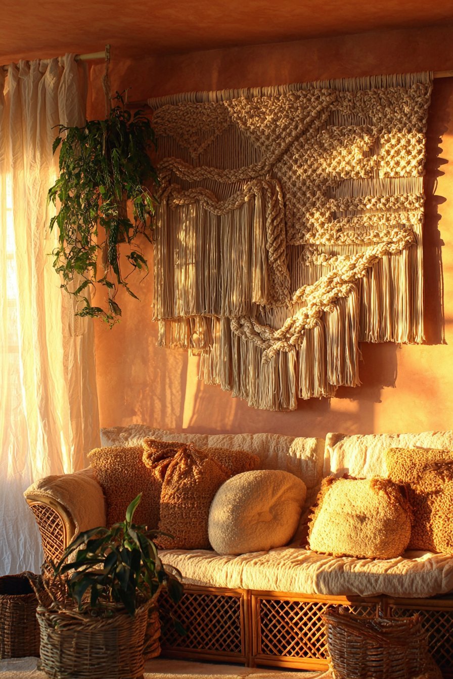 Intricate Macramé Fiber Art Installation