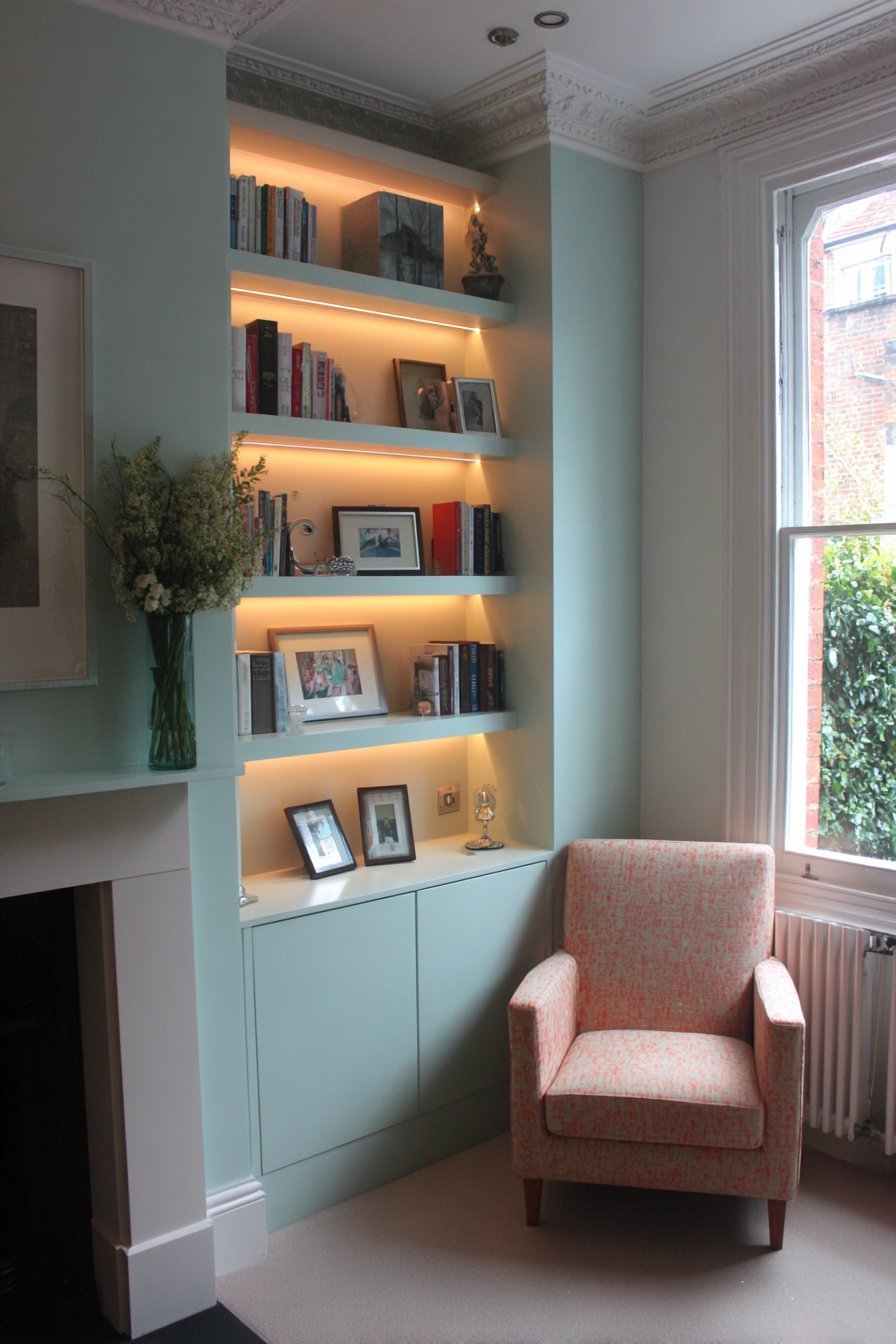 Contemporary Built-In Shelving Display