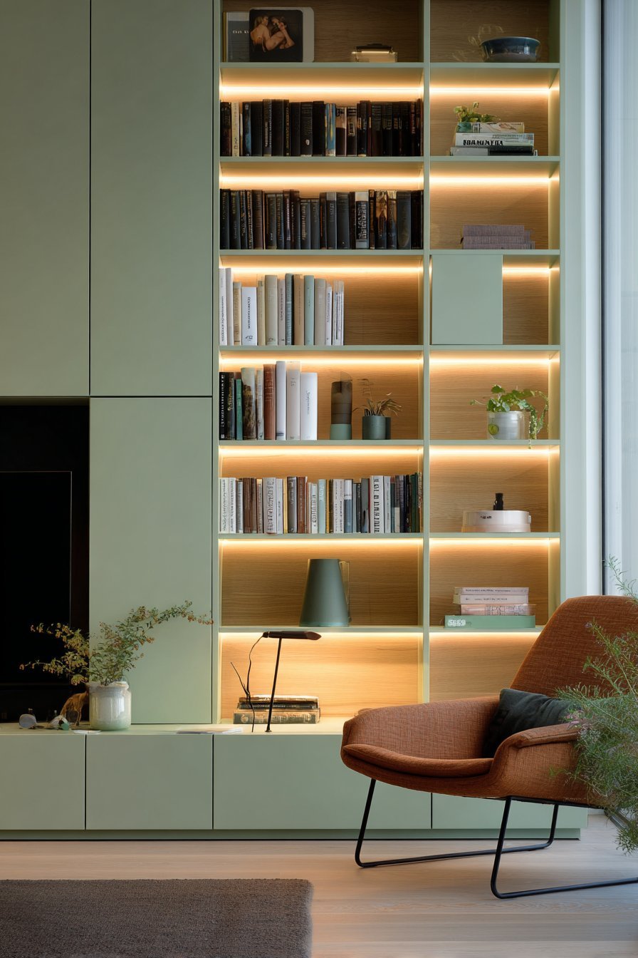 Contemporary Built-In Shelving Display