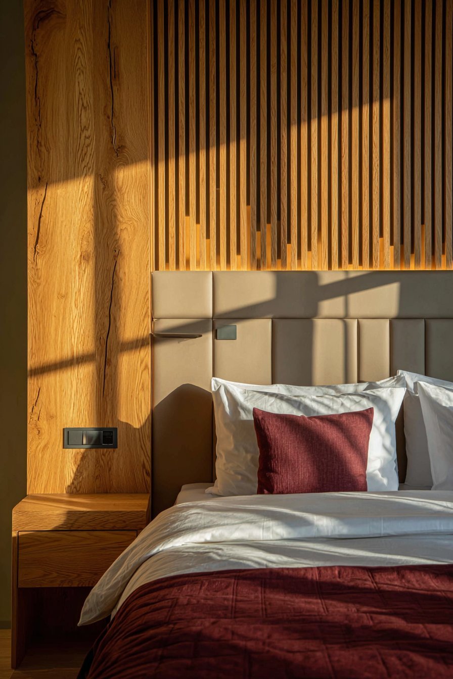 Vertical Wood Slat Paneling Feature