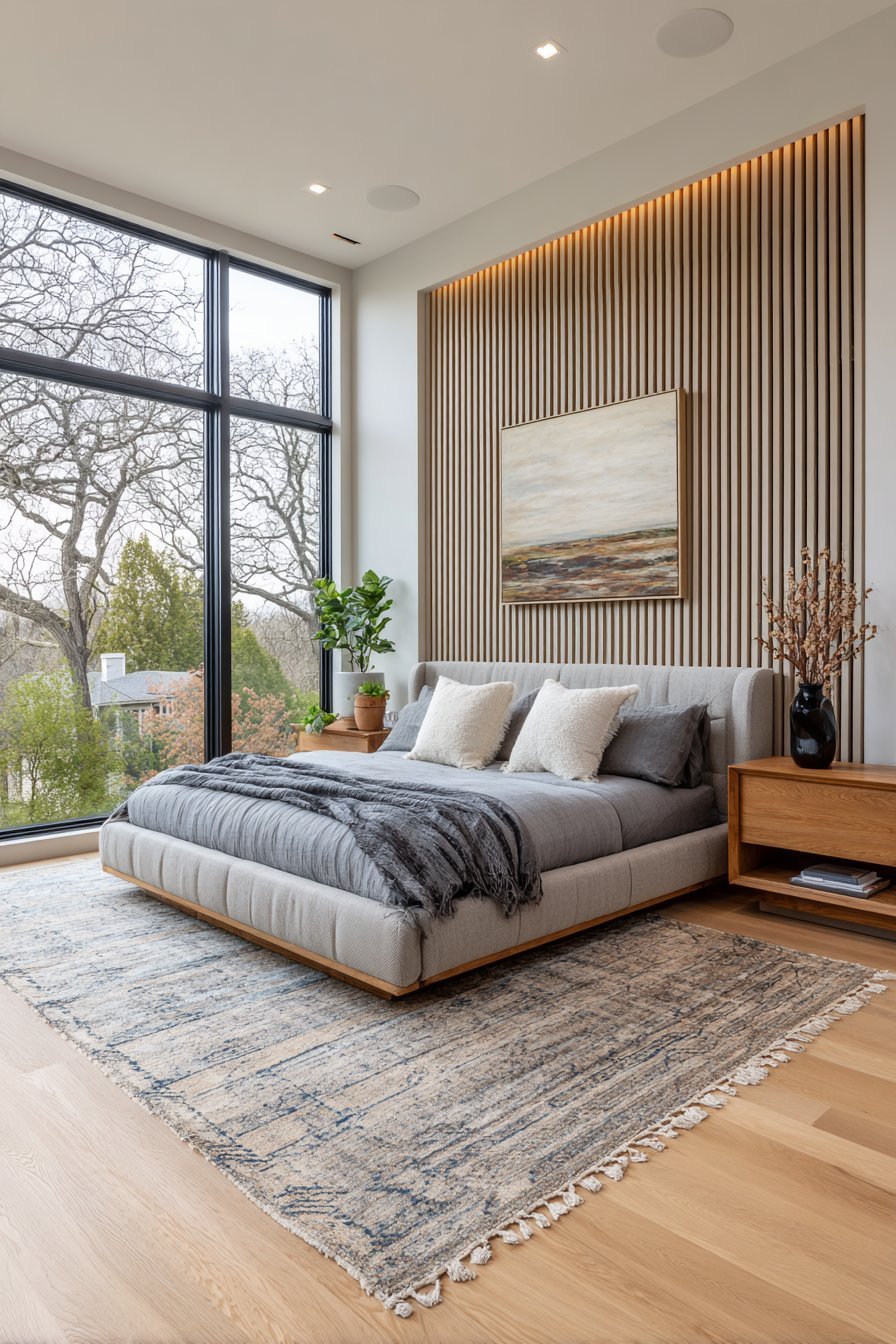 Vertical Wood Slat Paneling Feature