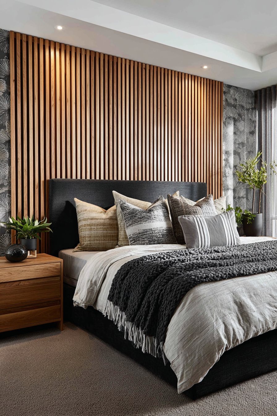 Vertical Wood Slat Paneling Feature