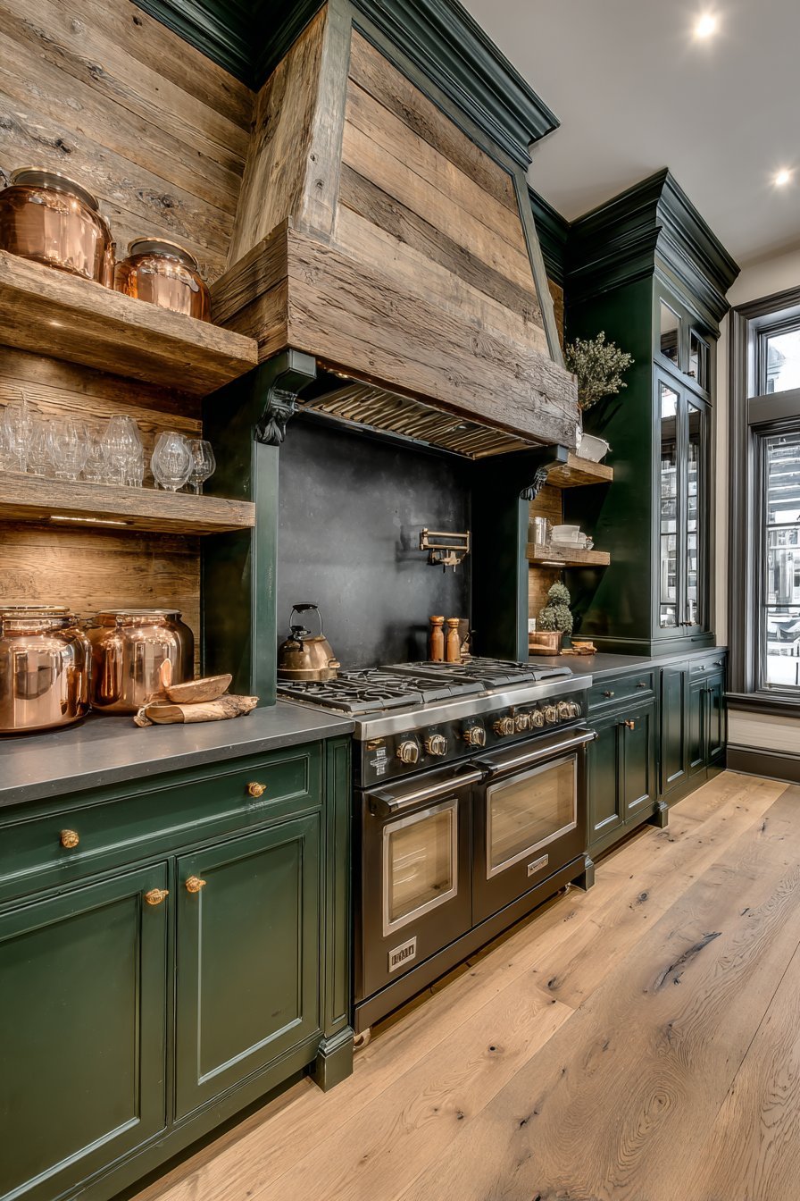 Luxurious Hunter Green with Reclaimed Wood