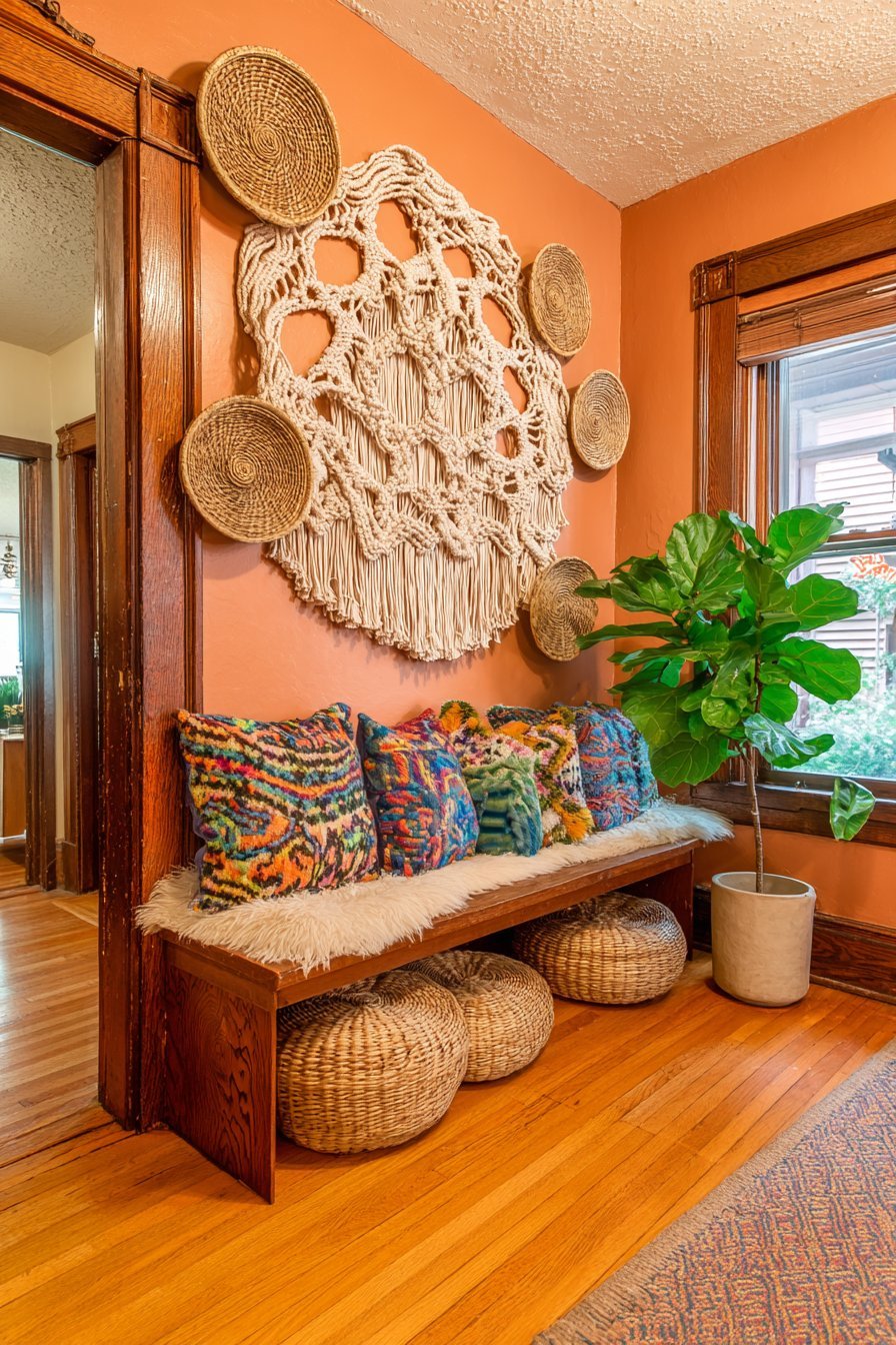 Bohemian Textile and Basket Display