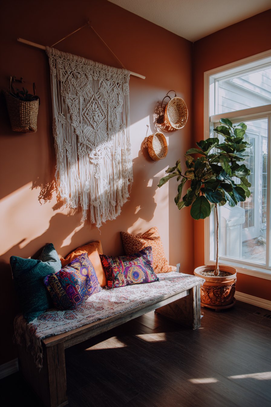 Bohemian Textile and Basket Display