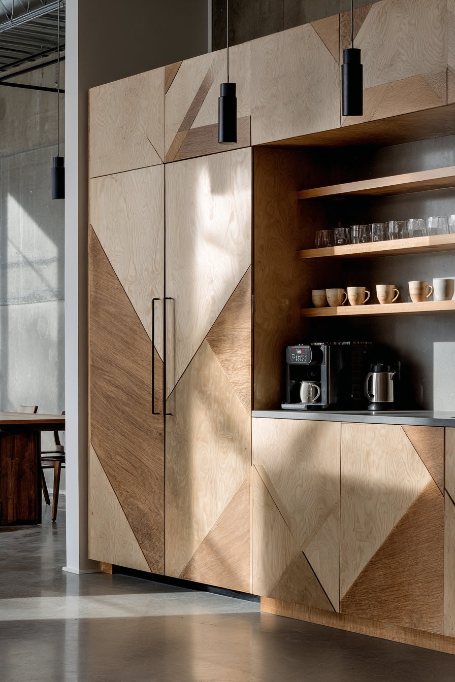 Integrated Coffee Station with Geometric Accents
