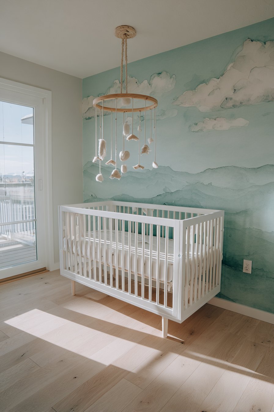 Whimsical Watercolor Cloud Mural