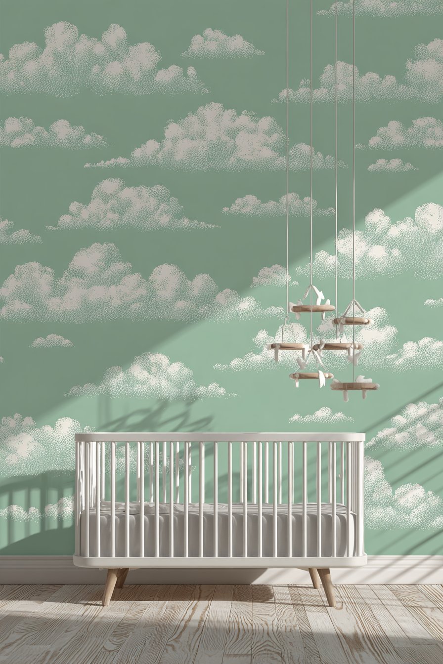 Whimsical Watercolor Cloud Mural