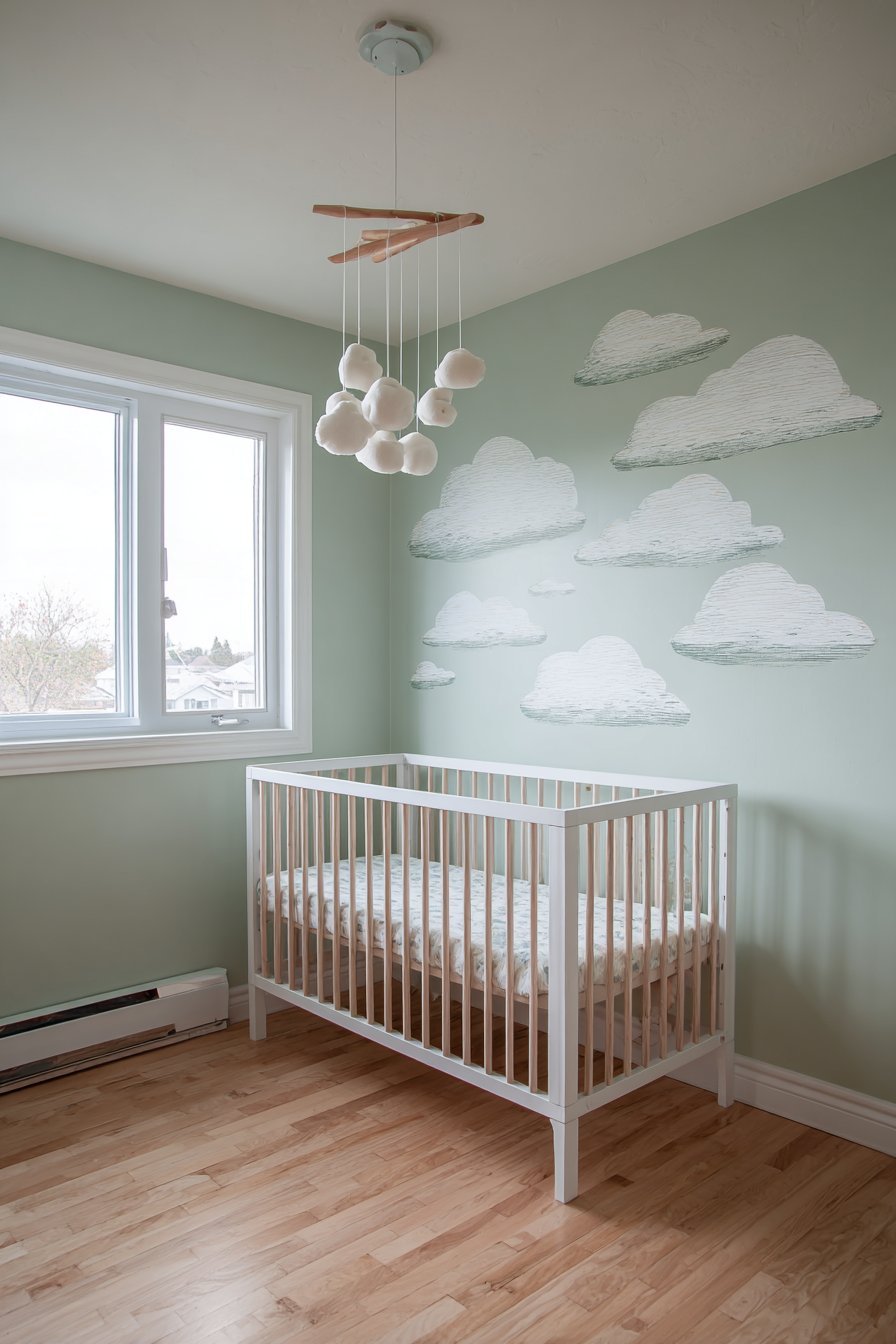 Whimsical Watercolor Cloud Mural