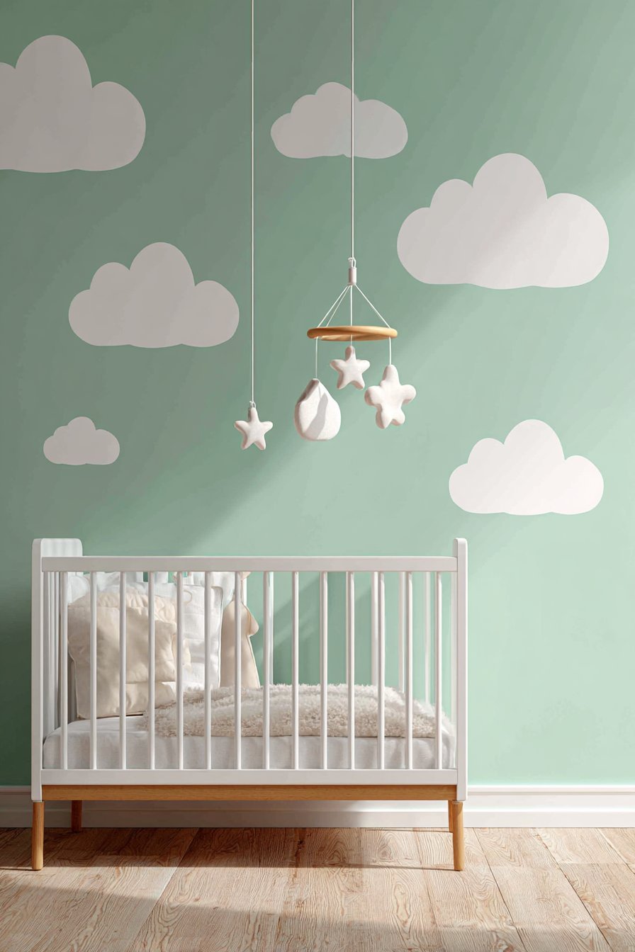 Whimsical Watercolor Cloud Mural