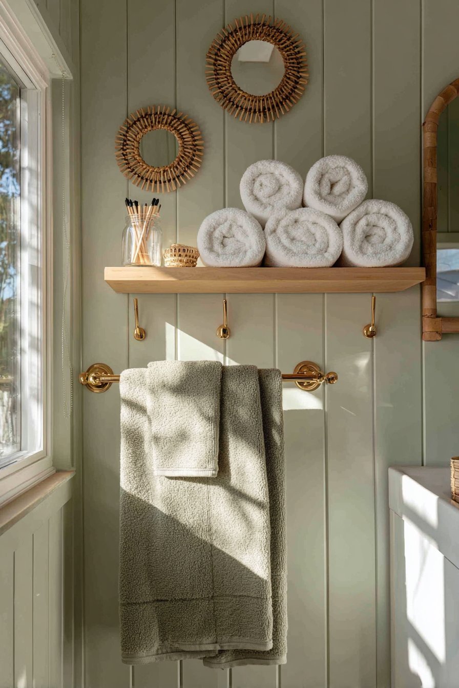 Sage Green Shiplap with Rattan Mirrors